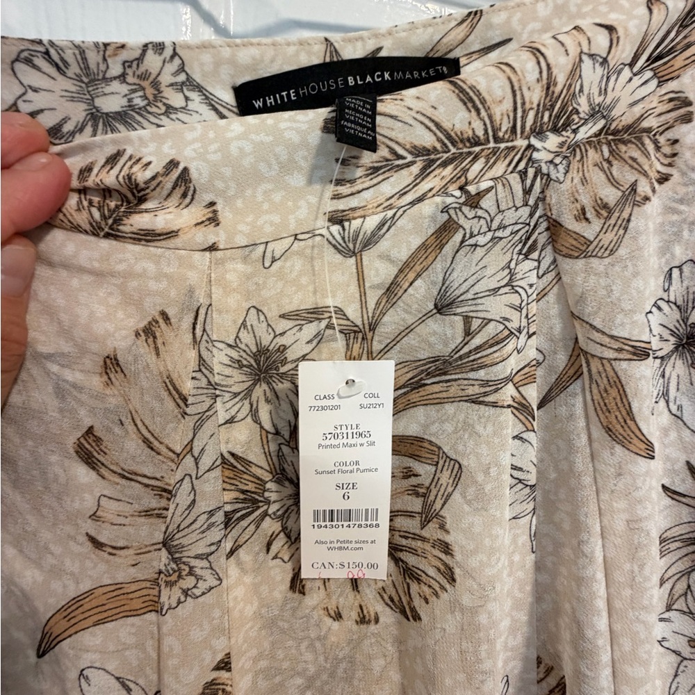 White House Black Market Cream Floral Maxi Skirt with Brown Accents